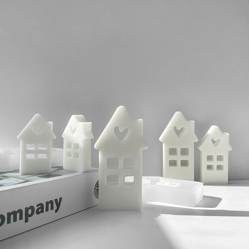 House Shape Candle Mold Heart Resin Mold for Candle Gypsum Ornament Silicone Mould Home Decorations Valentines Day Gift
