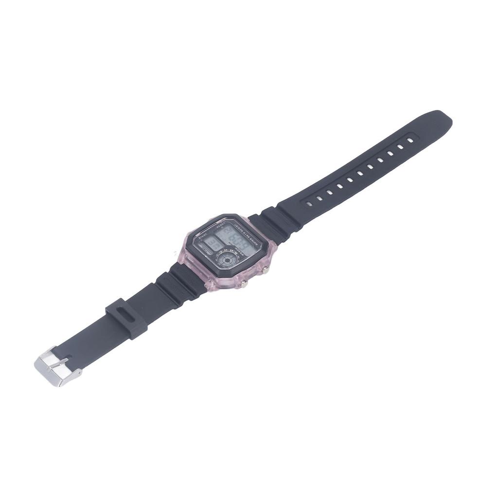 Electronic Sports Watch 12 24 Hours Waterproof Digital Wrist Watch with Luminous Alarm Timing Function Transparent Purple