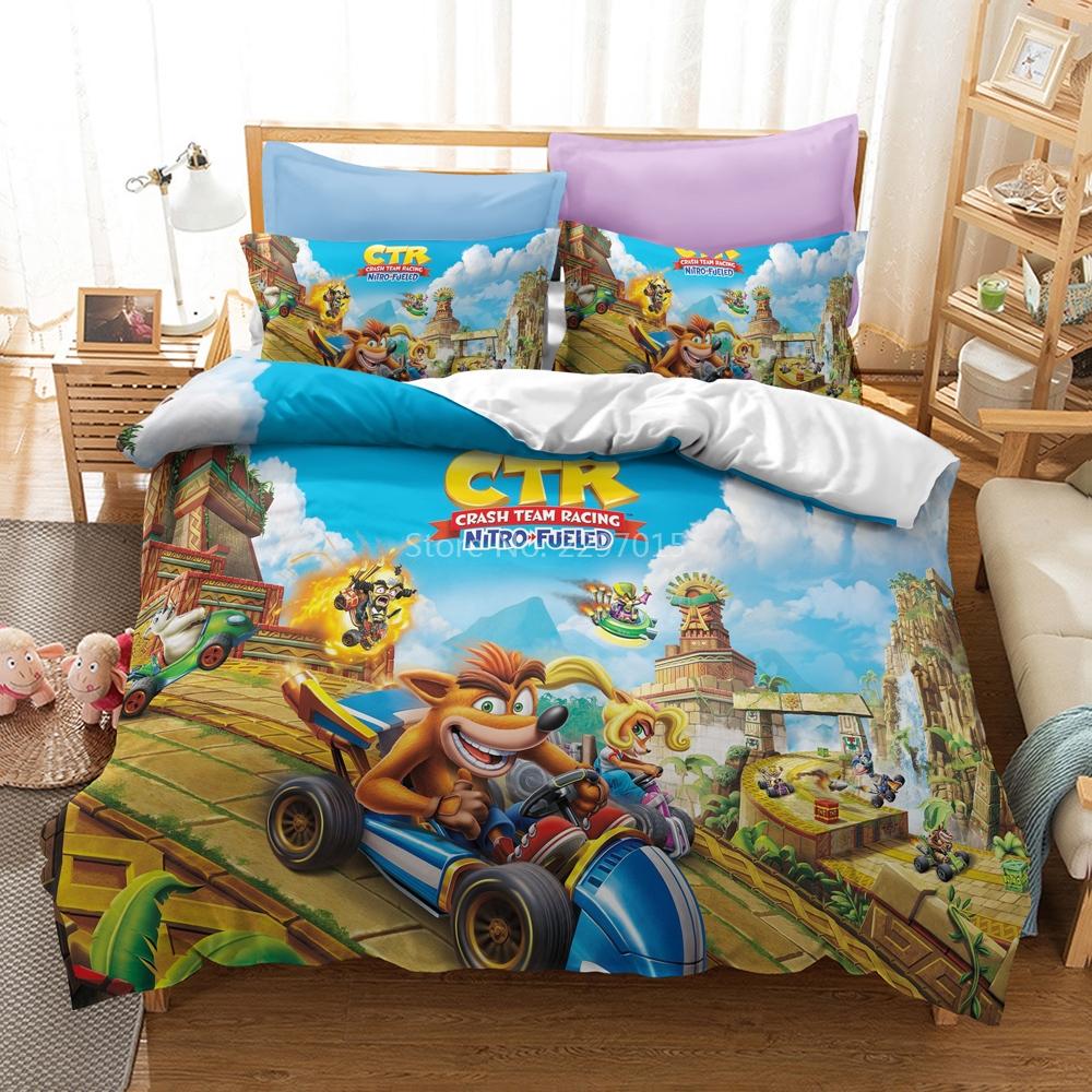 Cartoon Crash Bandicoot 3d luxusní ložní souprava Sada povlaků na přikrývku Povlak na polštář Evropa/USA/Austrálie Twin Full Queen King Bedchothes