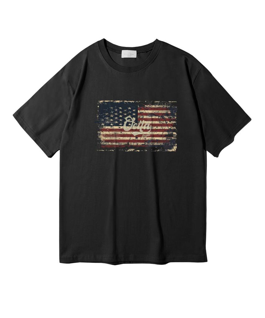 Oeta Crack Flag Double Cotton Oversized Short Sleeve T-Shirt Ots26019(8 Colors) (B Type)