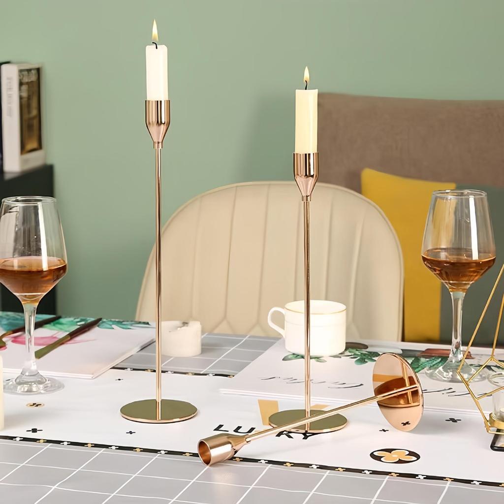 Elegant European Candle Holder Set: Electroplated Three-Piece Metal Ornament for High-End Dining and Wedding Décor.