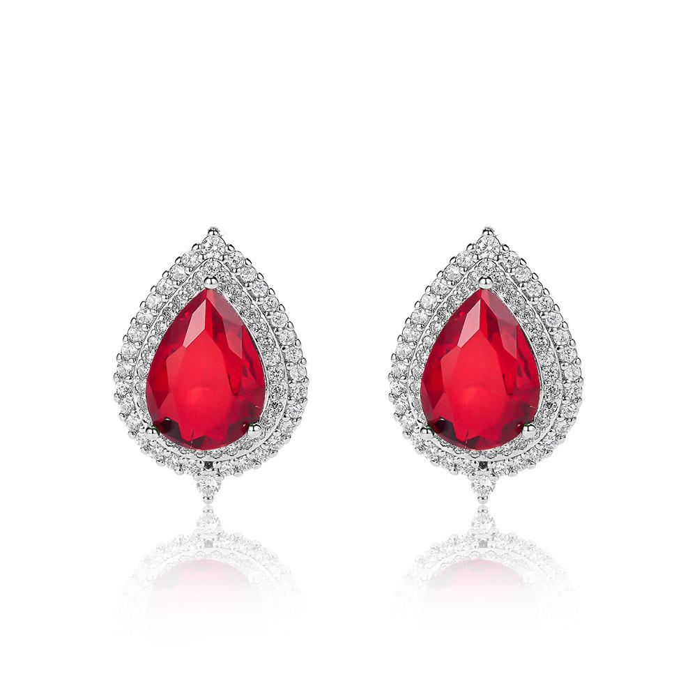 

Popular European and American style full of diamonds, water droplets, zircon stud earrings, colorful treasure ear jewelry