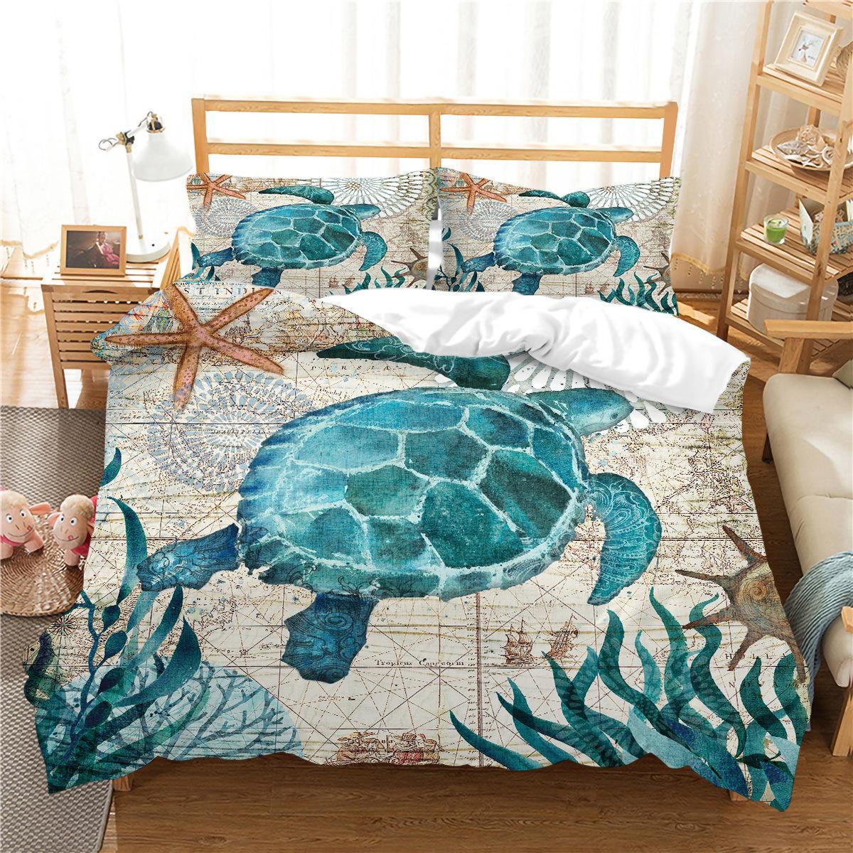

Трехпредметный пододеяльник акварельной серии «Морская черепаха подводный мир» с 3D-печатью, домашний текстиль EU single 135*200