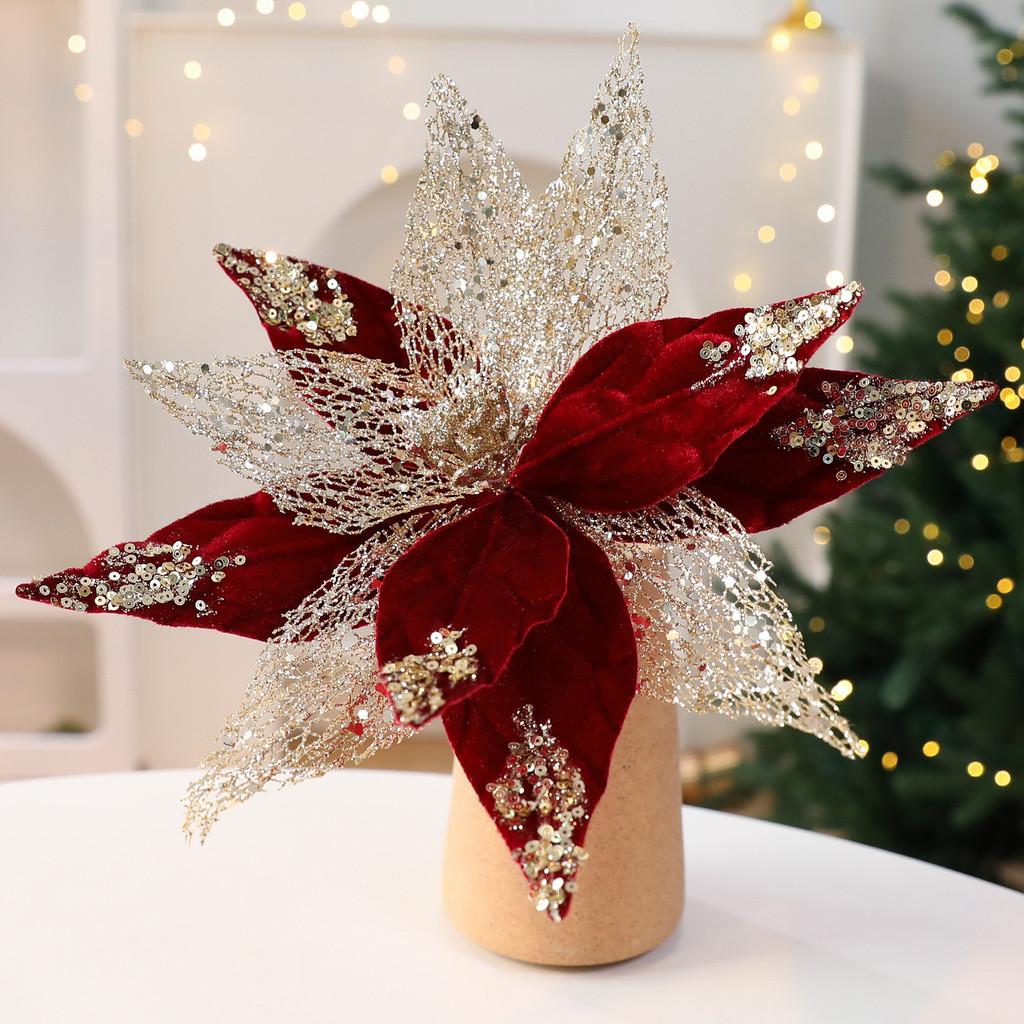 Simulated Flower Pendant With Sequins Design Christmas Home Decoration Prop For Holiday Decor And Diy Wreaths