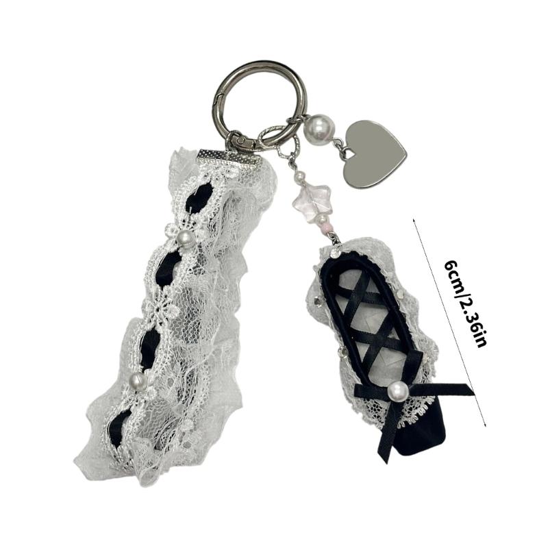 Unique Dance Shoe Shaped Keyring With Crystal Beads and Ribbon for Bag Decoration