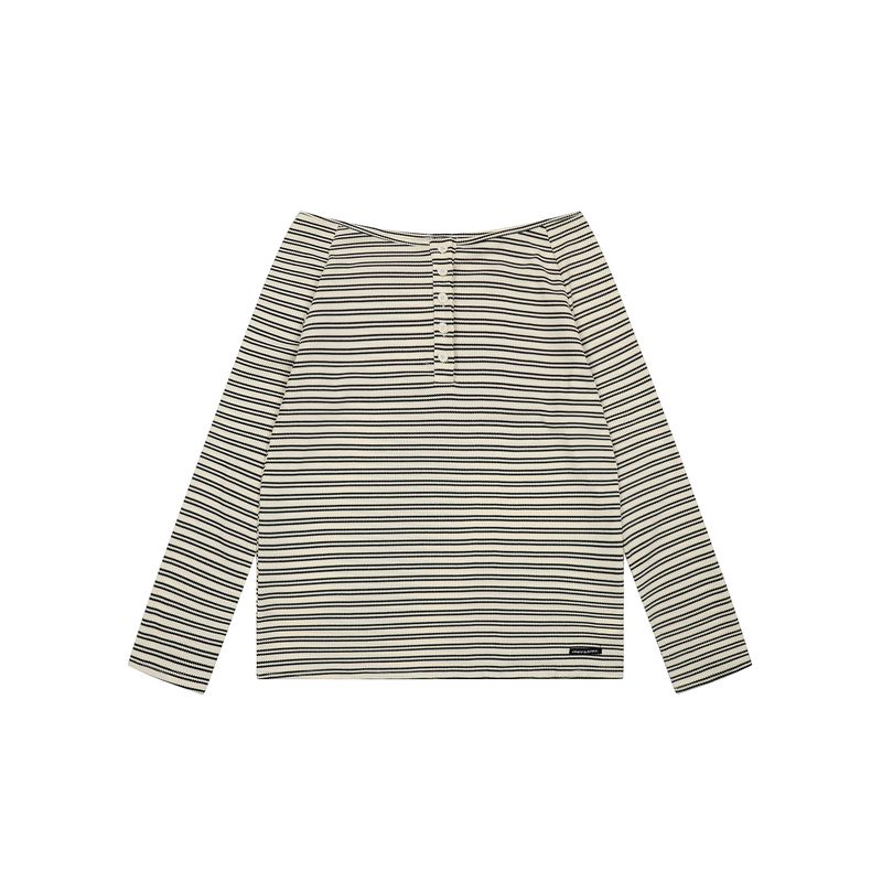 [Designer Style] American-Style Striped Off-Shoulder Sexy Top for Women, Autumn Casual Loose Long-Sleeve Top for a Lazy and Trendy Look