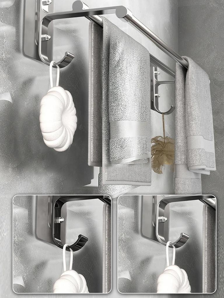 Bathroom Hand Towel Rack Towel Holder Wall Mount No Drill Mount 40/50cm Towel Bar Aluminium Double Bar 2 Tier