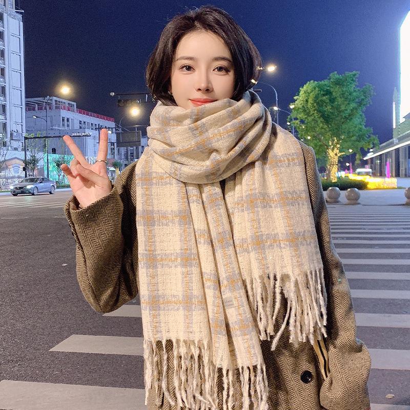 Scarf Women's Winter Korean Edition New Versatile Student Premium Sense Warm Thickened Scarf Couple Plaid Shawl