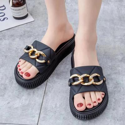 Fashion Platform Women Slippers Chain High Heels Female Casual Shoes Summer Outside White Black Slides Ladies Beach Pantuflas De Mujer
