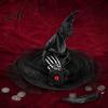 Dark Style Gift for Women Halloween Witch Hat Women Gothic Spider Web Mesh Skeleton Hand Pleated Lace Wizard Rose Flower Costume Cosplay Party