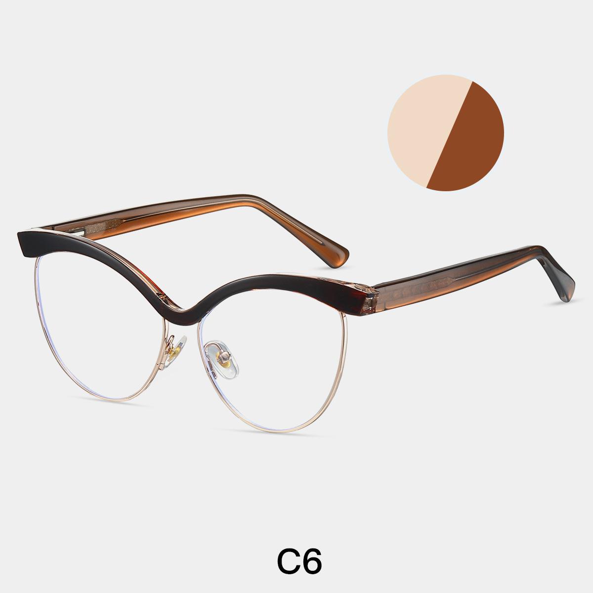 

Retro Cat Eye Reading Eyeglasses Frames Fashion Semi Metal Rim Prescription Glasses Trendy Brand Computer Filter Blue Lightweight 0