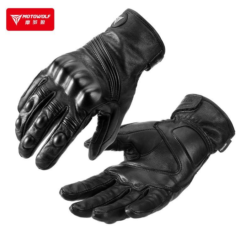 Motorcycle Winter Gloves Men Full Finger Windproof Thermal Lined Leather Riding Protective Gear Safety