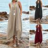 Elegant Long Sleeveless V-Neck Side Slit Women's Dress Summer  Fashion Casual Loose Waist Ankle-length