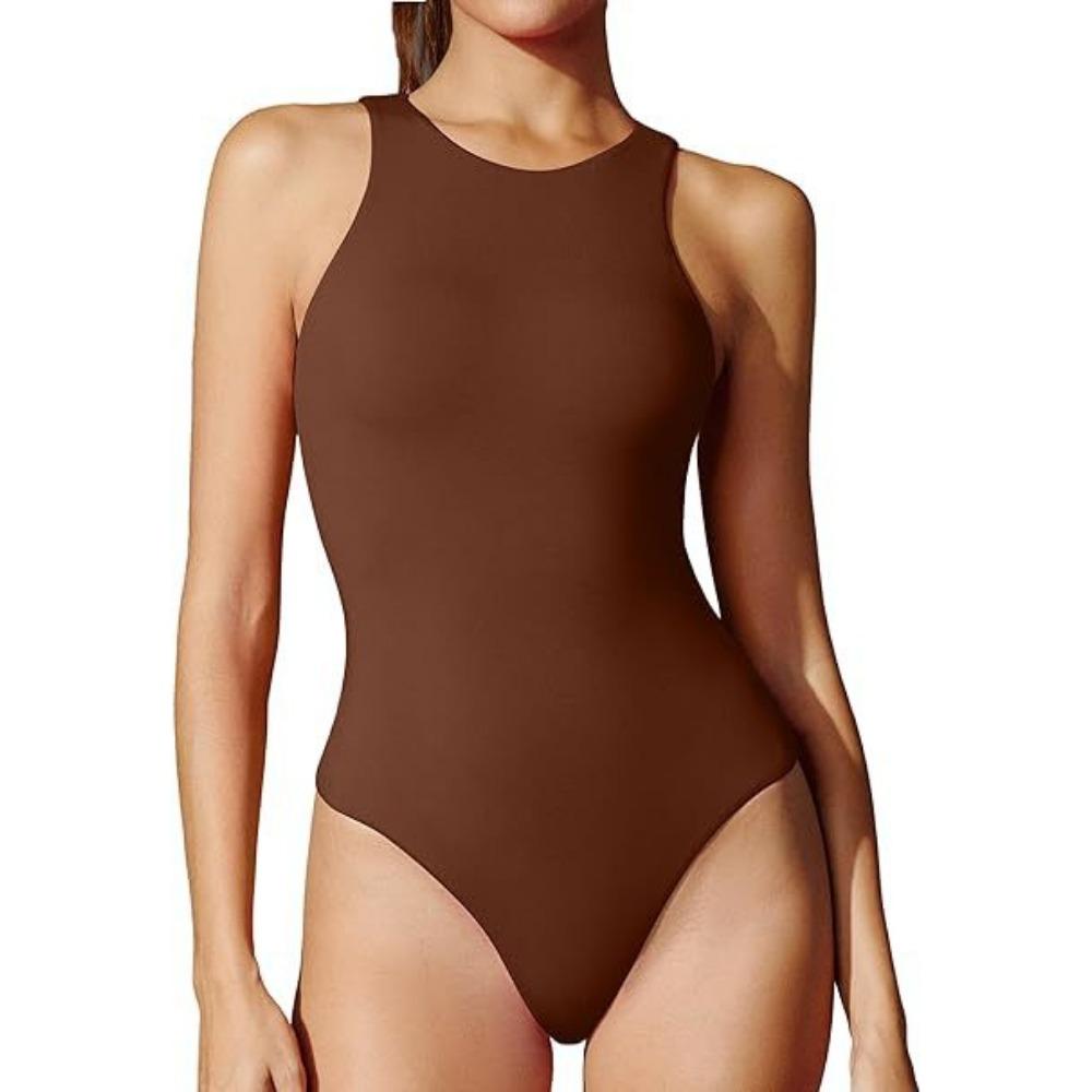 WTEMPO Women's Sleeveless Crew Neck Bodysuit Top Sexy Slim Summer Stretch Tank Top Bodysuits