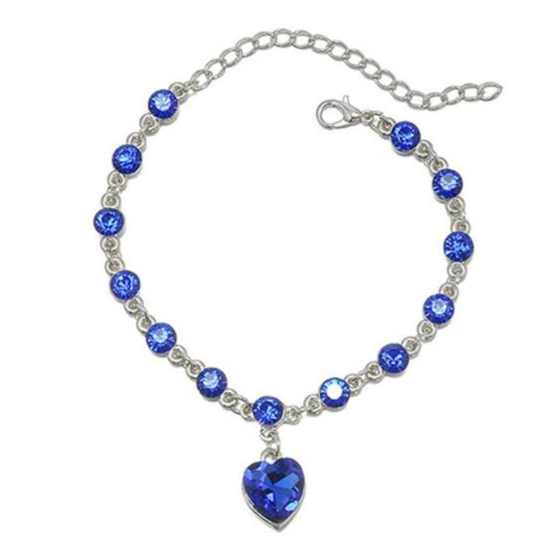 Women Fashion Shiny Rhinestone Love Heart Round Beads Charm Chain Bracelet Jewelry