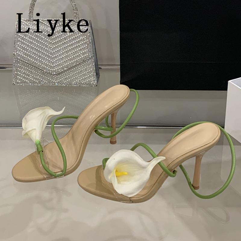Fashion Liyke Yellow Green Back Strap Women Sexy Slingback Sandals Fashion Open Toe Morning Glory Design High Heels Party Dress Shoes