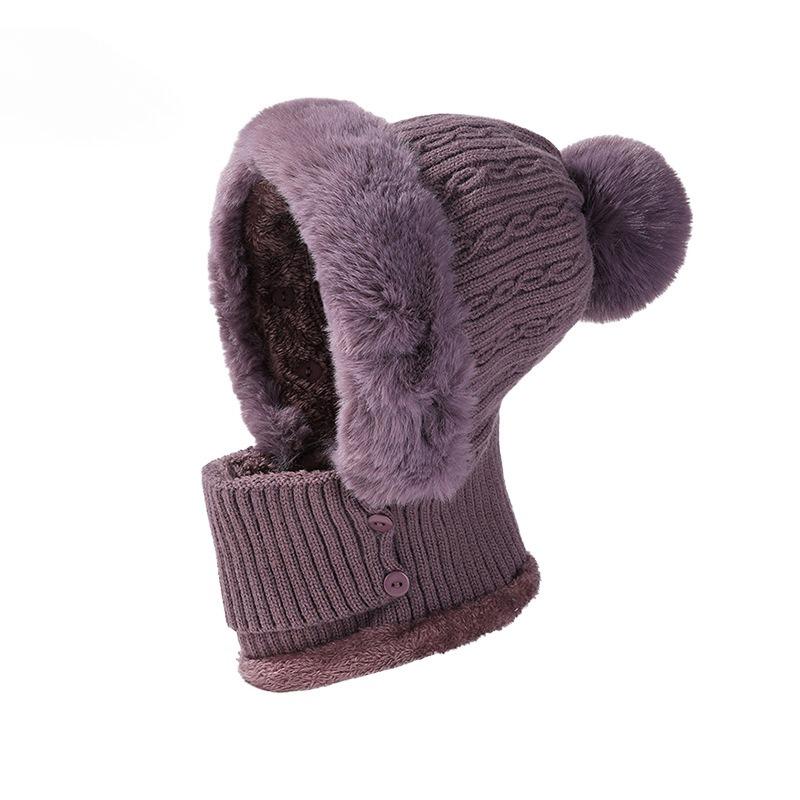 

Women s Outdoor Fleece One-piece Knitted Cap Neck Protector Ear Protector Warm Cap Adult Pullover Hat Wool Cap фіолетовий
