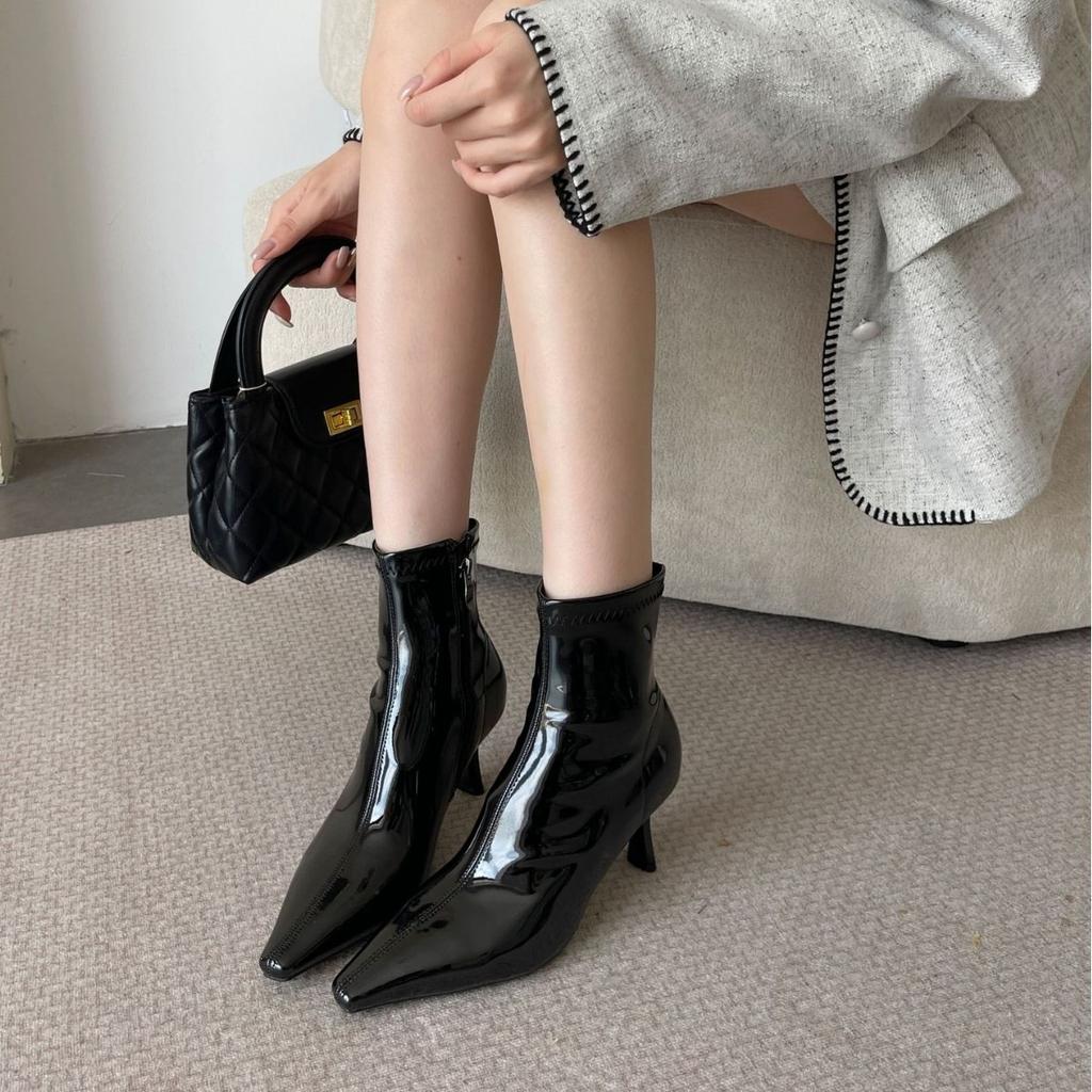 Autumn new square head high-heeled short boots are not tired after standing for a long time, zipper Martin boots commuter thin boots women