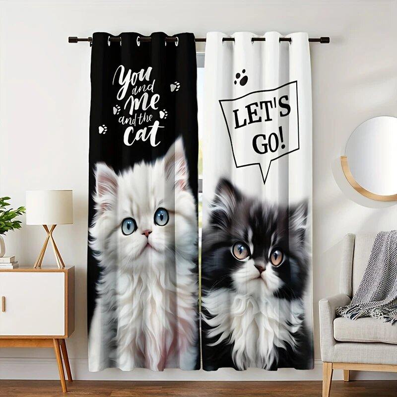 2 pieces of curtains with cute kitten prints,30*65 inches, home decoration, room decoration