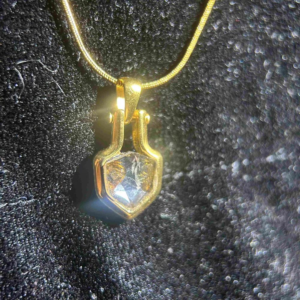 Pendant shield with inlay of meteorite Pallasite Sericho Kenya with olivine 10184 mm on chain 55 cm titanium steel gift box COA certificate