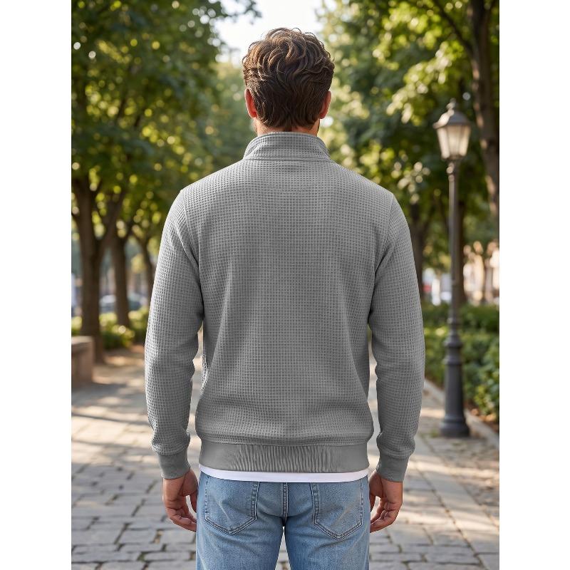 Men's Half-Zip Stand Collar Knit Pullover Casual Sweatshirt.