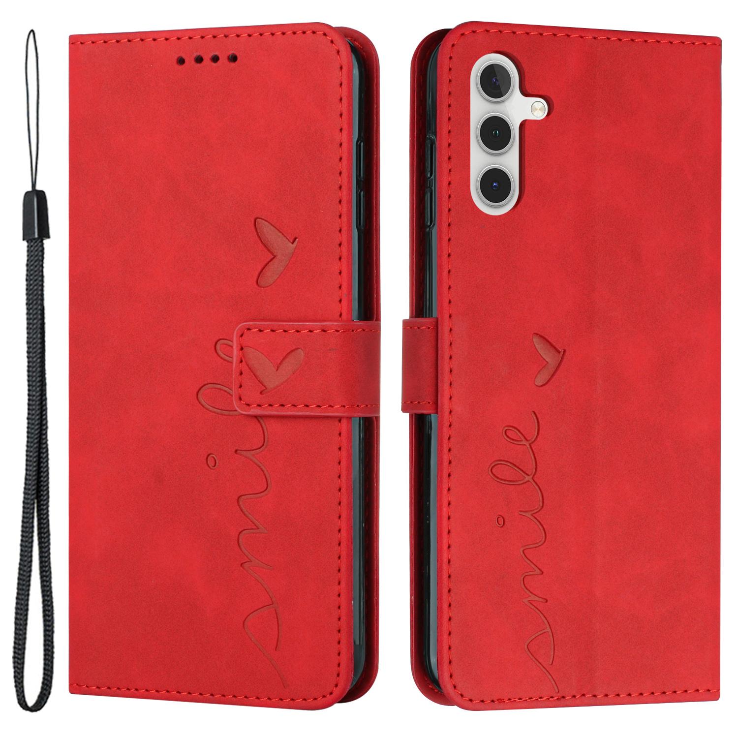 

For Samsung Galaxy M55 5G/C55 5G/F55 5G Phone Case Love Heart Imprinted Skin-Touch PU Leather Shell Red