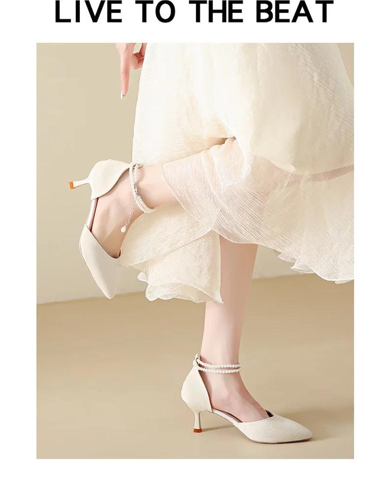 HO French Pearl Strap High Heels Women's Summer Style Pointed Fine Heels Fairy Style Sandals Single Shoes 2026