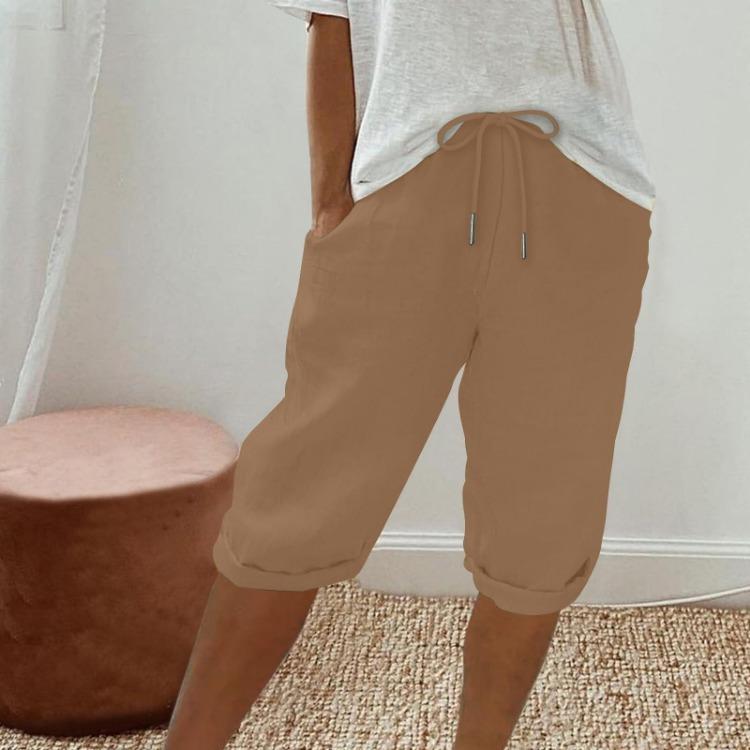High Waisted Linen Shorts for Women Casual Drawstring Pants with Pockets