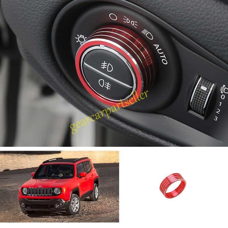 For Jeep Renegade 15-2023 Red Alloy Headlight Switch Control Knob Ring 1pcs