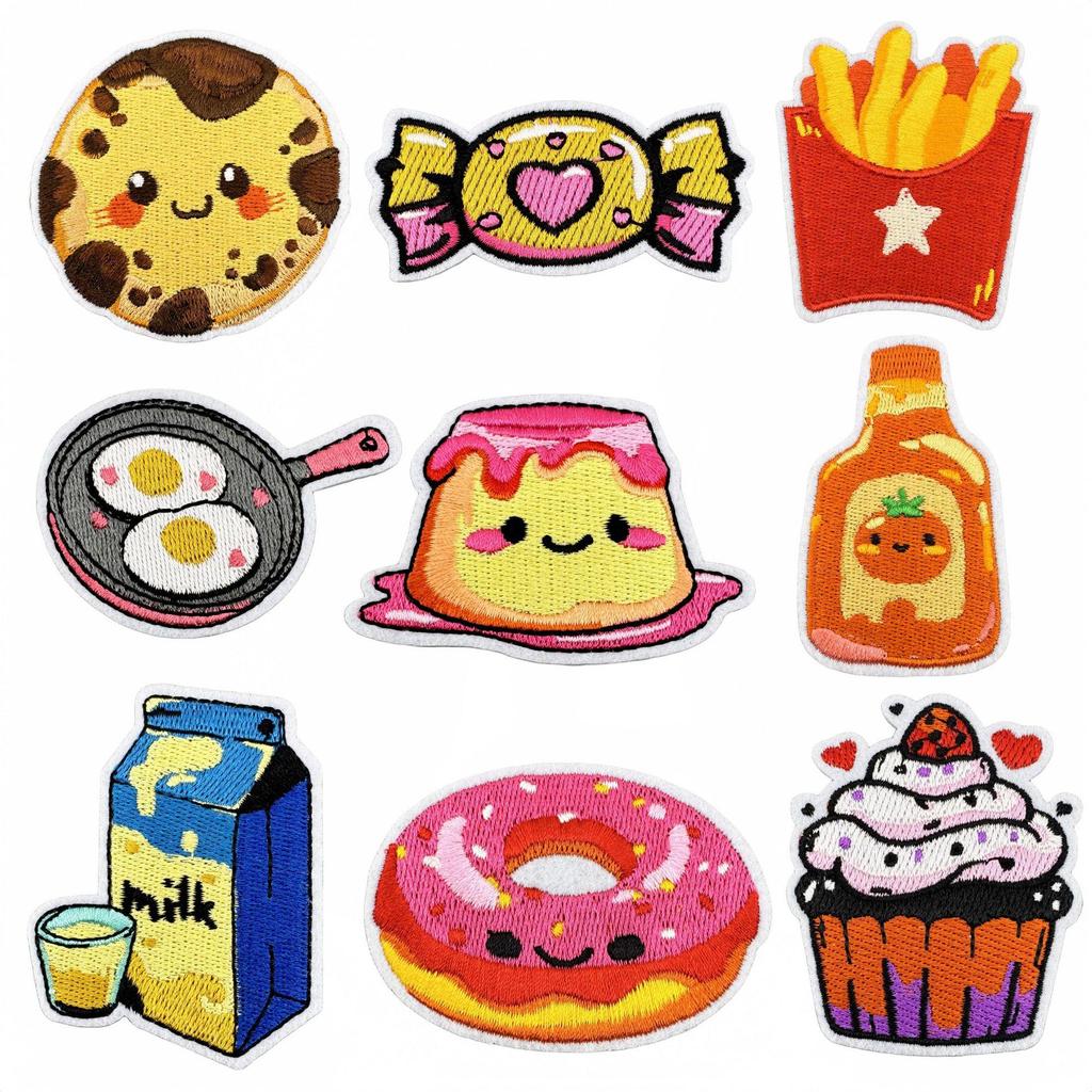 2025 Cute Cartoon Pizza Snack Embroidered Cloth Patches for Kids' Clothes