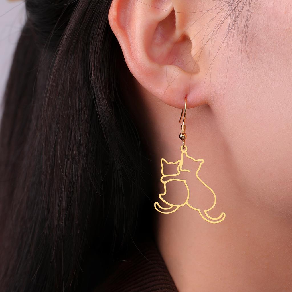 Cazador Hugging Cats Kittens Earrings for Women Stainless Steel Cute Dog Dangle Earrings 2026 Trend Jewelry Birthday Gift