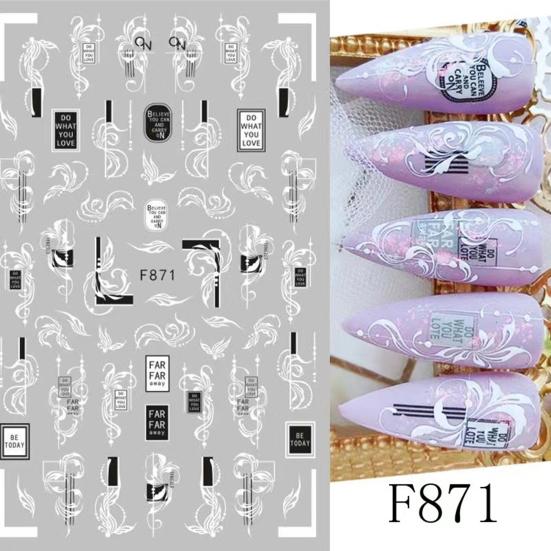 Autocolant pentru unghii cu flori Diverse modele Autocolant pentru transfer de unghii cu fluture, alb, negru, pentru vară