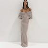 European and American Spring New Women's Clothing Fashionable and Sexy One-word Collar Sleeve Temperament Slim-fitting Solid Color Dress Women