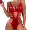 Porn Sexy Lingerie Latex Bodysuit Women Underwear Hollow Out PU Leather Bodysuit Erotic Lingerie Chain Bondage Teddy Bodys Mujer