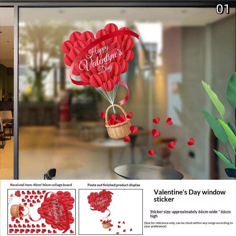 

1PC 3D Heart Love Glass Window Stickers Valentine s Day Store Scene Decoration Showcase Background Static Wall Stickers