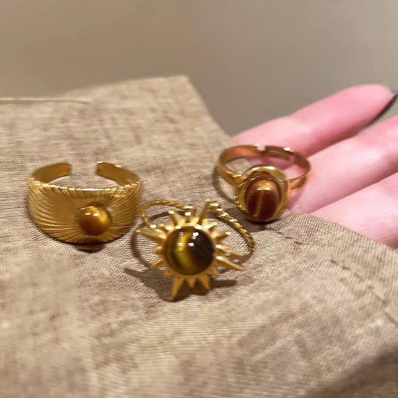 Vintage Stone Rings For Women Girls Sun Irregular Aesthetic Ring Fine Jewelry Fashion Party Accessories Gifts