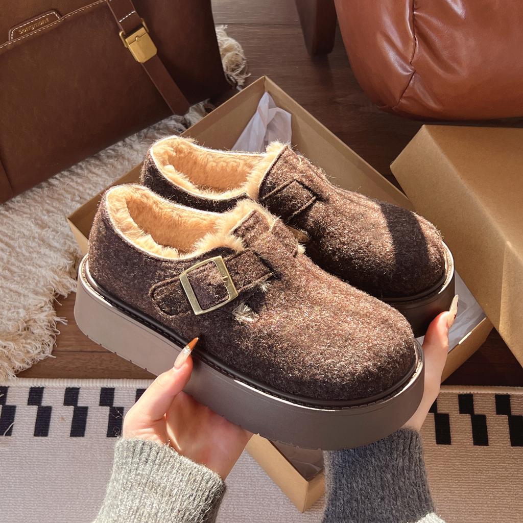 Fashion Autumn Winter Women Shoes Casual Flat Shoes Women Moccasins Soft Loafers Fashion Comfort Warm Plush Slip on Female Cotton Shoes