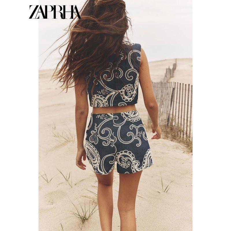 Zaprha 2025 Summer New French style Slimming Embroidered Short V-neck Vest Style Top Vest 3380921