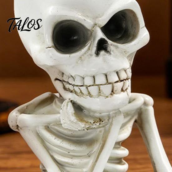 Compact Resin Skull Statue Skeleton Thinker Halloween Decor, Funny Thinking Figurine, Creative Gothic Bar Decor Sculpture for Home Office Desk