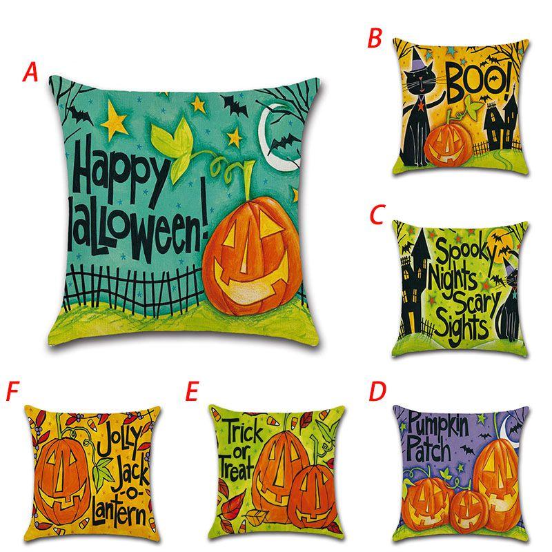 Luxuriöser Halloween-Leinen-Kissenbezug mit Kürbis- und Geistermuster für festliche Dekoration