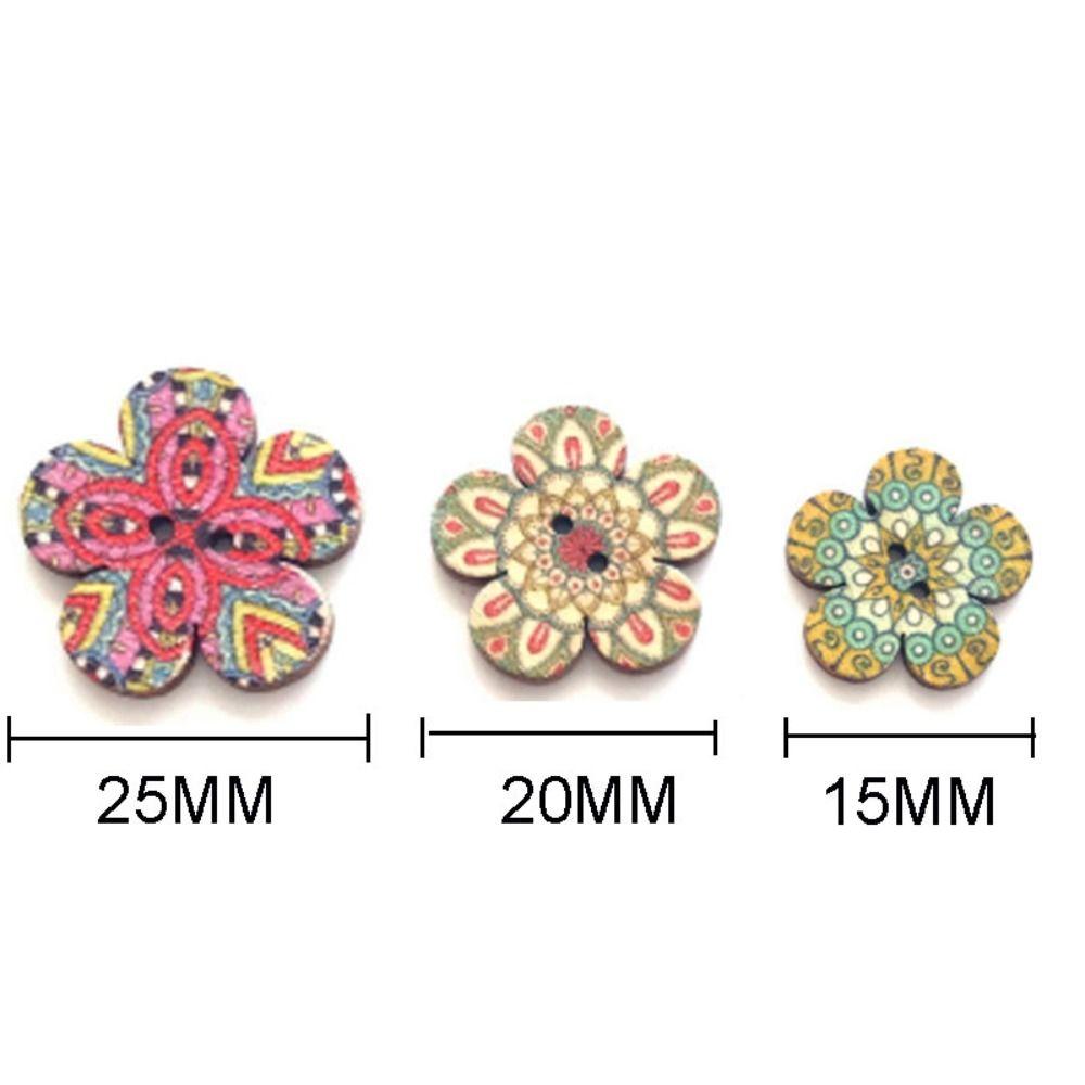 100PCS Flat-back Clothing Button Bohemian Style Sewing Button Flower Wooden Buttons  Clothing Sewing