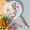 Antique Embroidery Circular Fan Chinese Style Cheongsam Fan Women's Double-Sided Embroidered Transparent round Long Handle Ancient Chinese Clothing