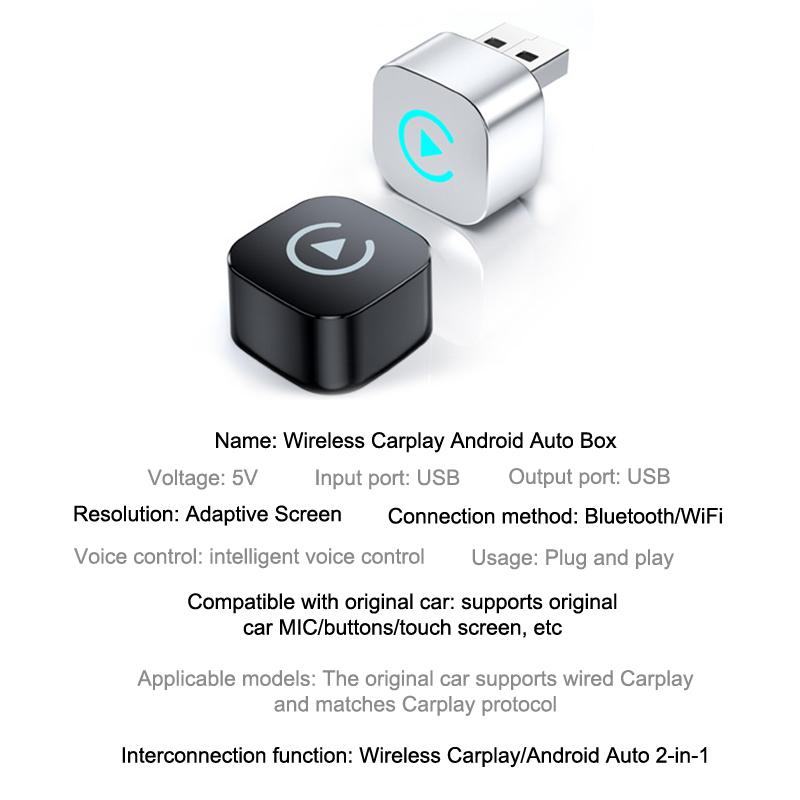 Wireless Carplay Adapter With Alarm Light For Iphone Android Auto 2In1 Wired To Wireless Ai Box Usb Connection For Truck Vehicle