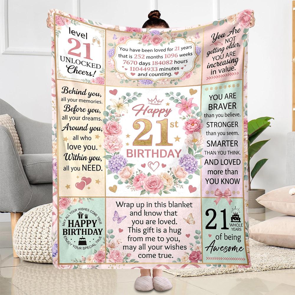 21st Birthday Celebration Blanket Soft Warm Cozy Suitable for Seaside Couch Chair for All Seasons Digital Print