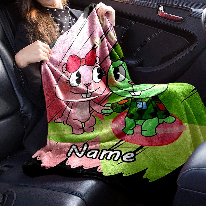 Custom Name Happy Tree Celebration Blanket Bed Sofa Blanket Flannel Blanket for Camping, Hiking, Picnic Essentials,gift for Family and Friends