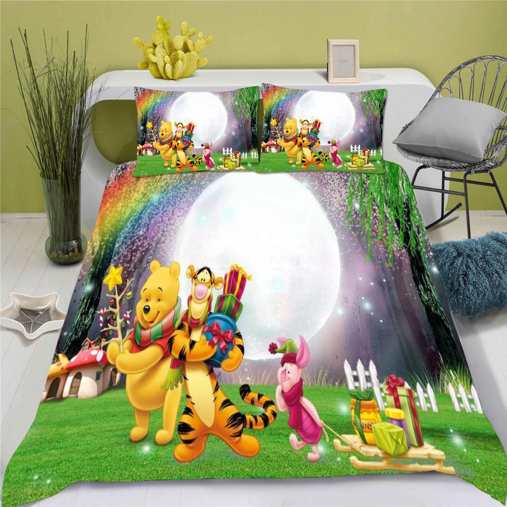 Ensemble de housse de couette Winnie l'Ourson Tigrou Pour Lits d'Enfants 3D Taille King Size Ensembles de couettes 100% Polyester
