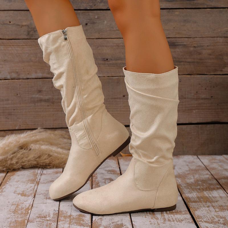 Women's Wide Width Wrinkled Ankle Boots, Side Zipper High Top Flats, Fashion Casual Booties for Women