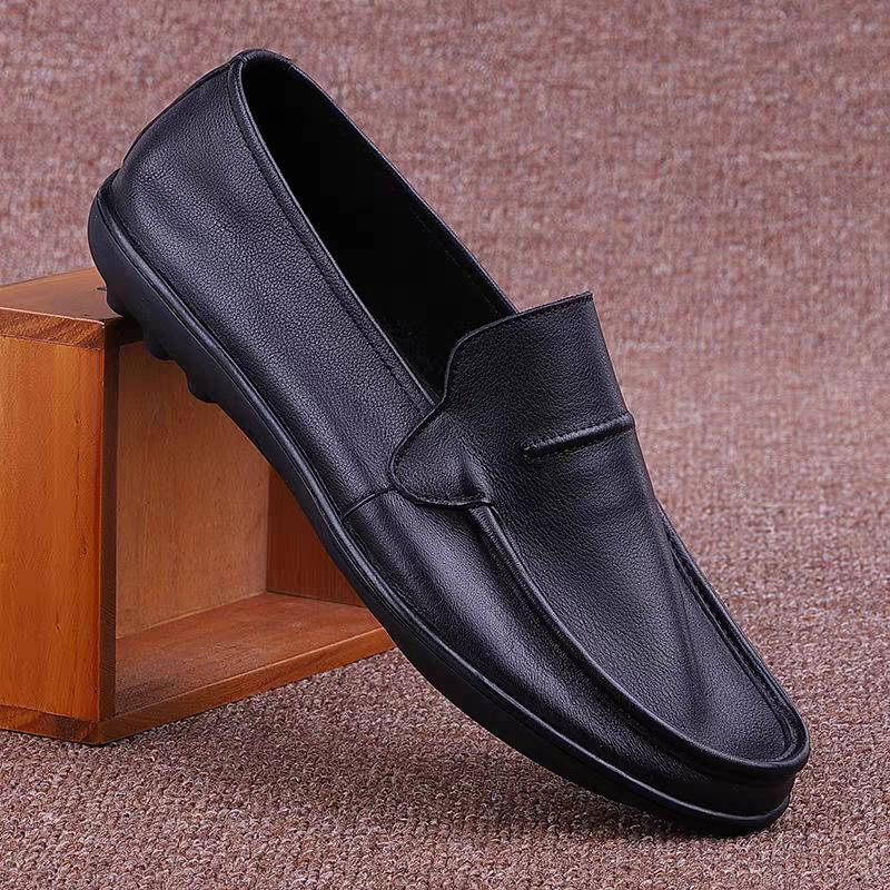 

Men s leather shoes casual versatile soft-soled breathable men s shoes thin Doudou shoes light commuter leather shoes 44 чёрный
