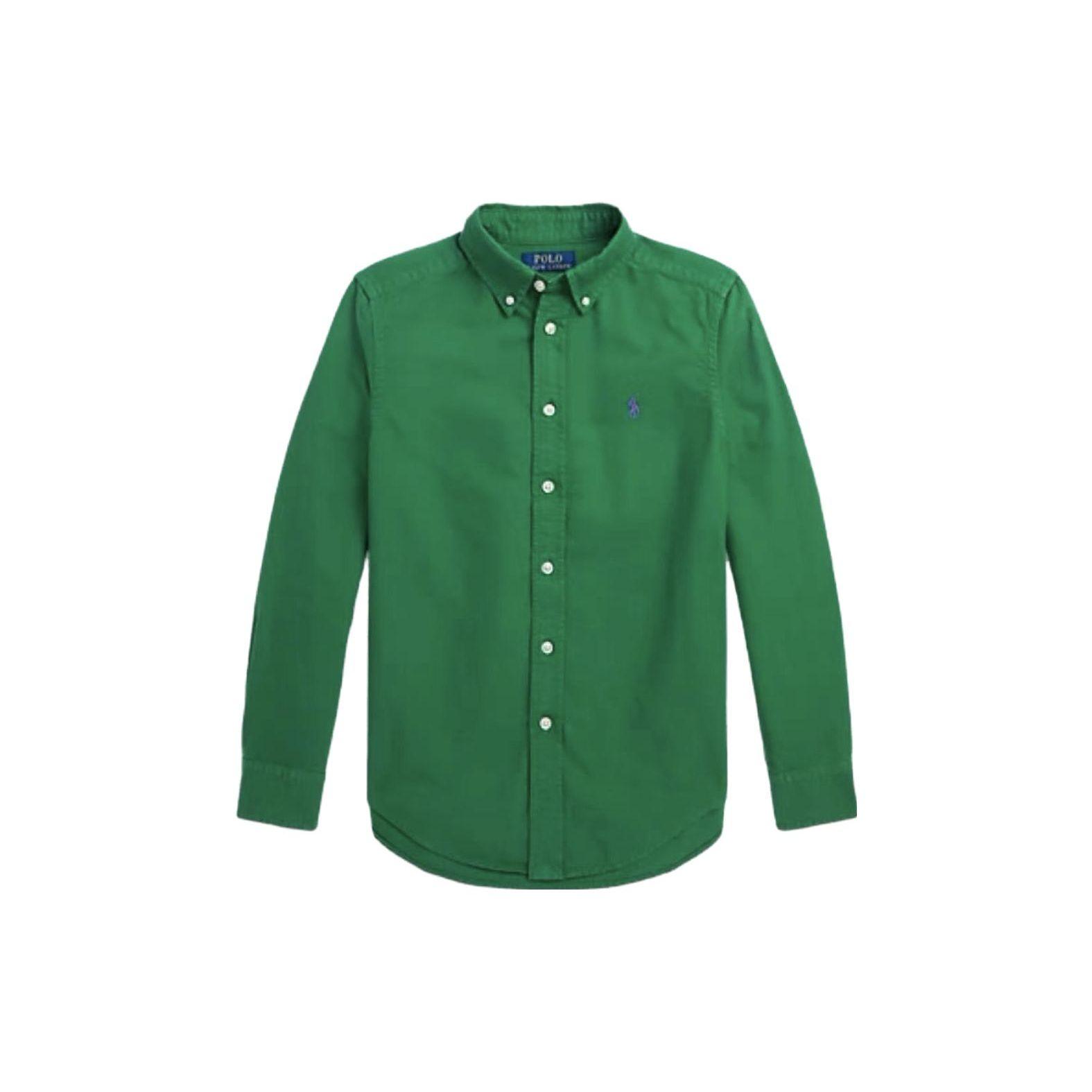 

Polo Ralph Lauren SS23 Рубашка повседневная однотонная с вышивкой логотипа, с длинным рукавом, для детей, зеленая 323858909-013 XL
