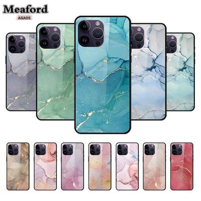 Hard Glass Phone Case for Apple Iphone 11 12 13 15 14 Pro Pro Max Iphone 15 14 Plus Luxury Colorful Marble Capa Shield